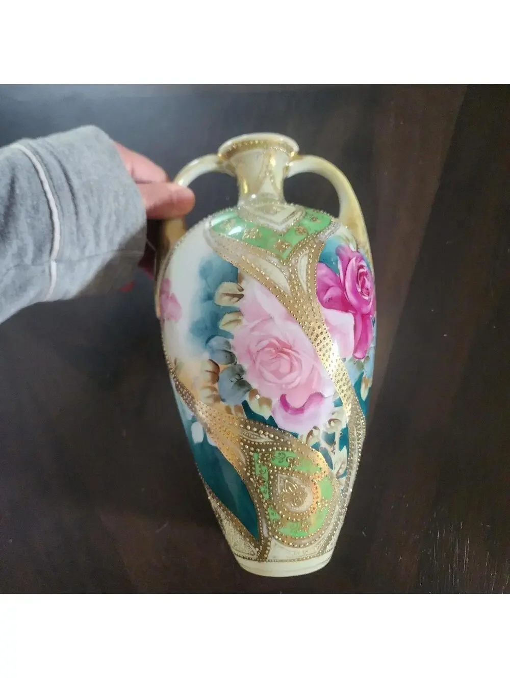 Vintage Japanese Nippon Floral Vase hand painted flawless unique beautiful